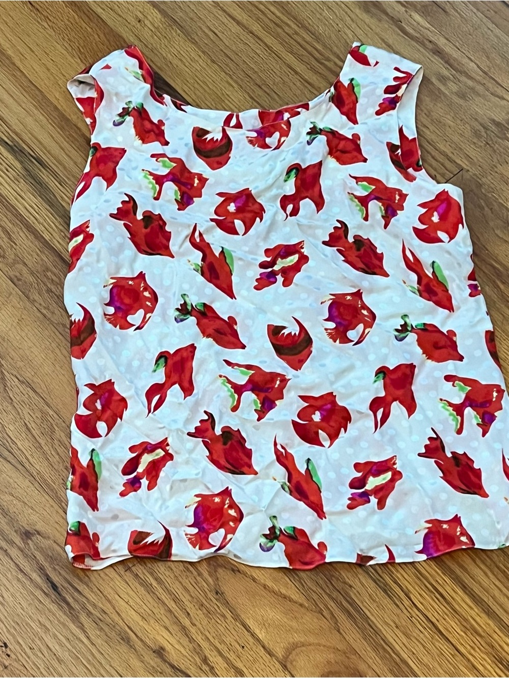 St. John White Tank Top with Red Floral Pattern